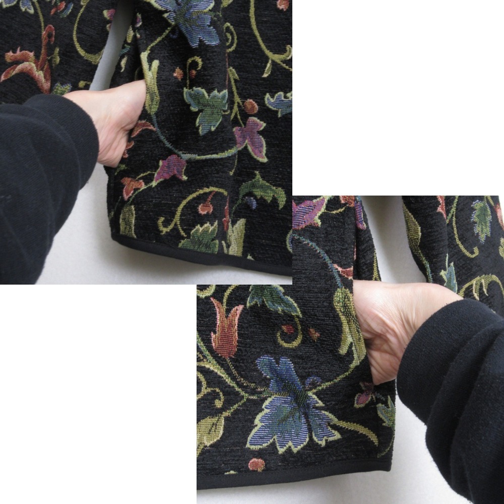 Serengeti Womens Tapestry Jacket Black Floral Vine Open Front Pockets Size Med - Picture 12 of 14